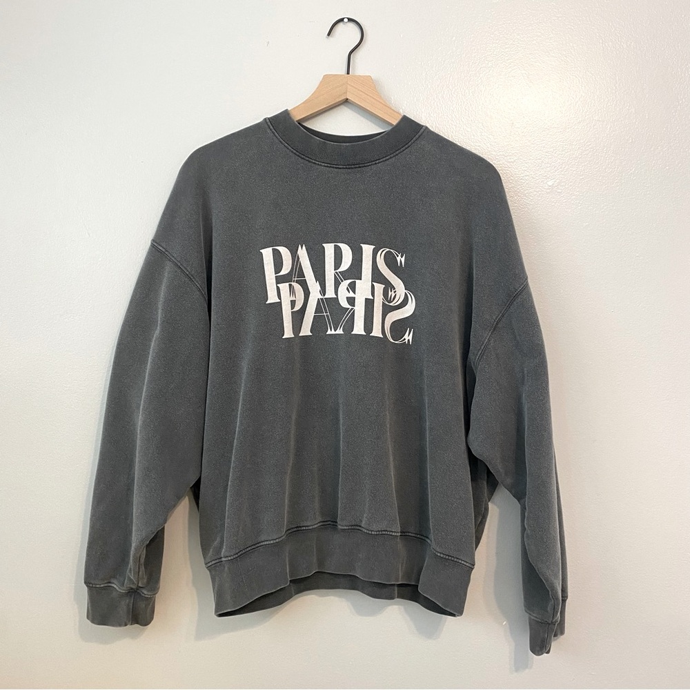 ANINE BING Jaci Paris Print Sweatshirt size Medium with Bleach Stains